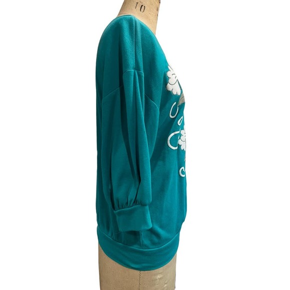 Vintage K.T. Sports Womens Casual Shirt Top Green Floral 3/4 Sleeve S - Picture 4 of 7